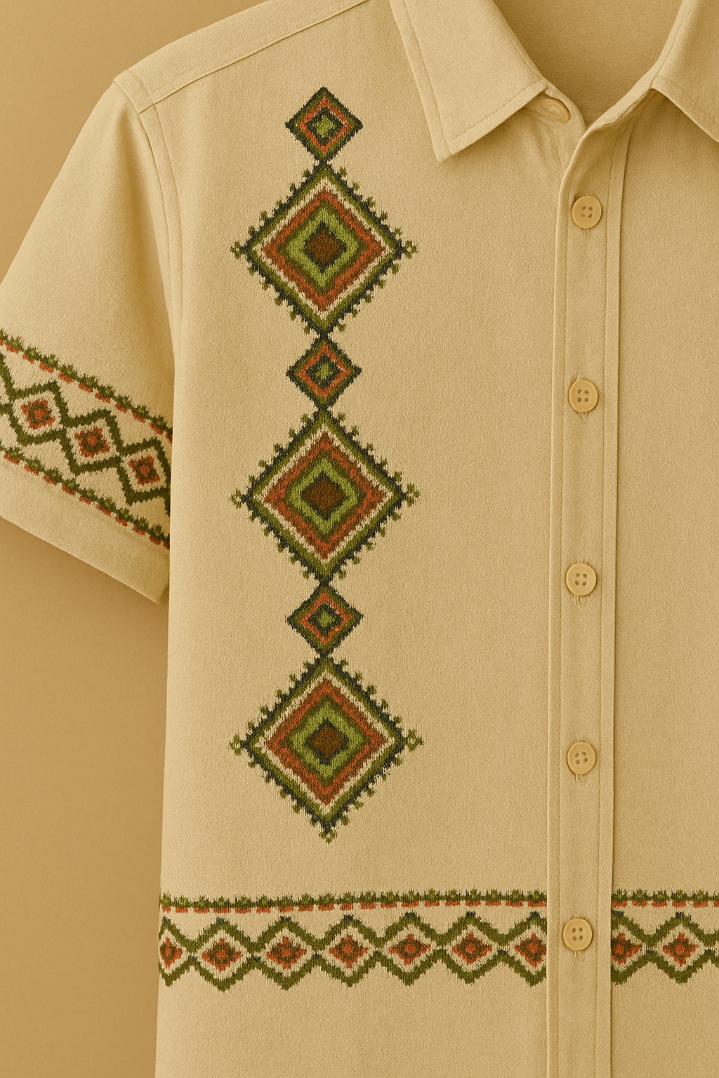 Men’s Tribal Diamond Embroidered Cotton Shirt