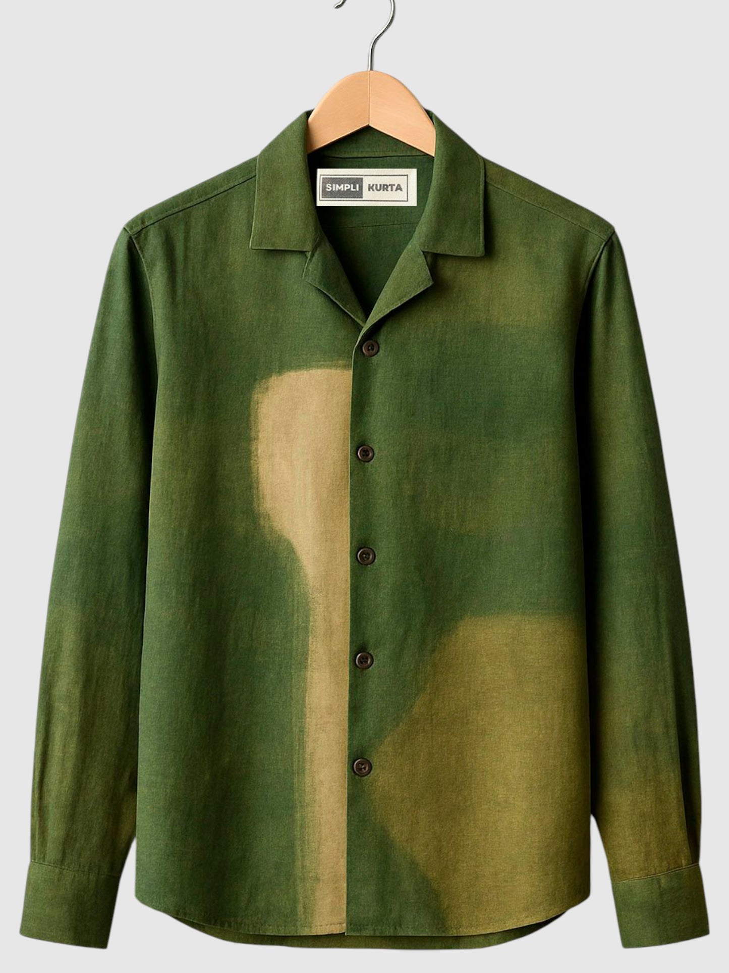 Men’s Brush-Dyed Shirt – Forest Green & Olive Abstract Artistic Print