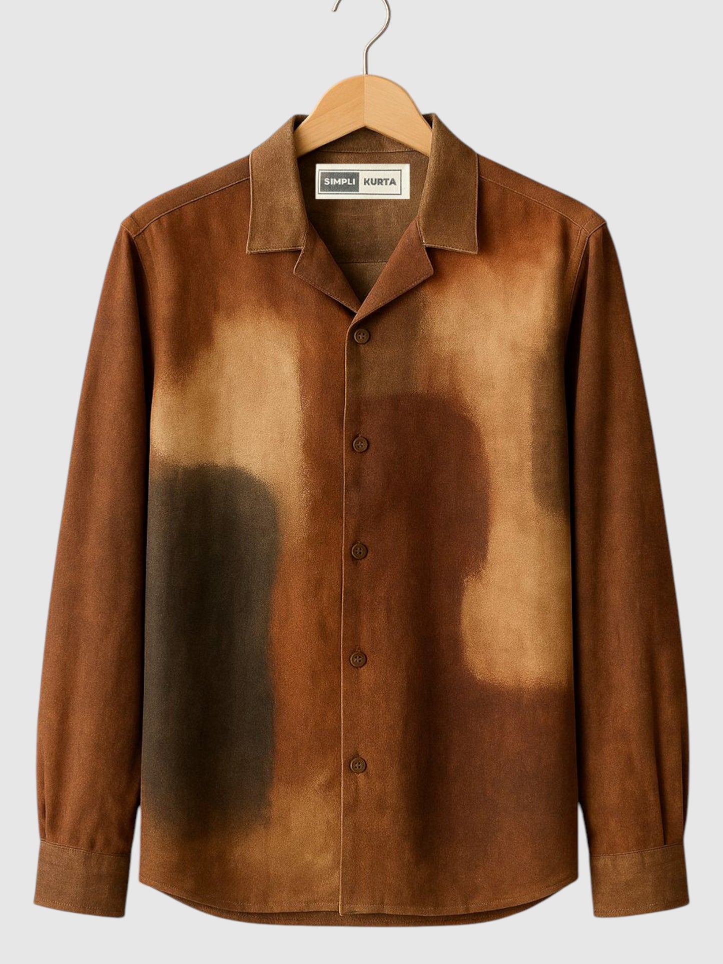 Men’s Brush-Dyed Shirt – Brown, Sand & Charcoal Artistic Print