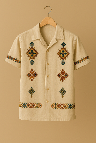 Men’s Geometric Embroidered Cotton Shirt