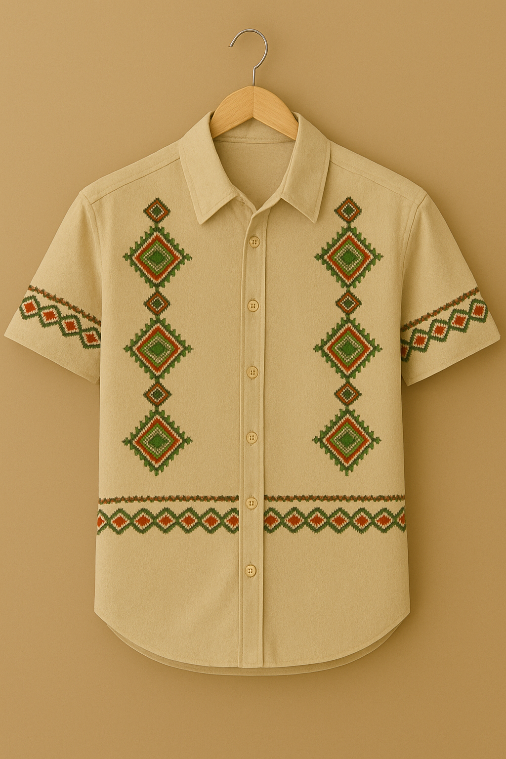 Men’s Tribal Diamond Embroidered Cotton Shirt