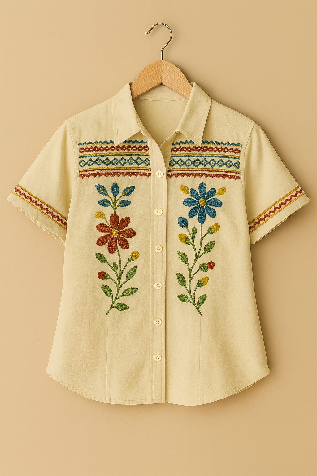 Women’s Bohemian Floral Embroidered Cotton Shirt
