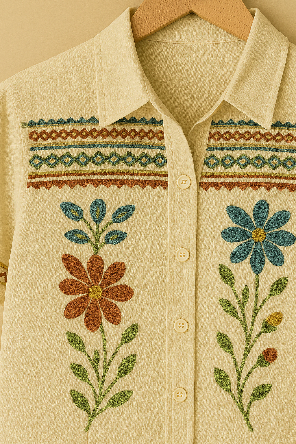 Women’s Bohemian Floral Embroidered Cotton Shirt