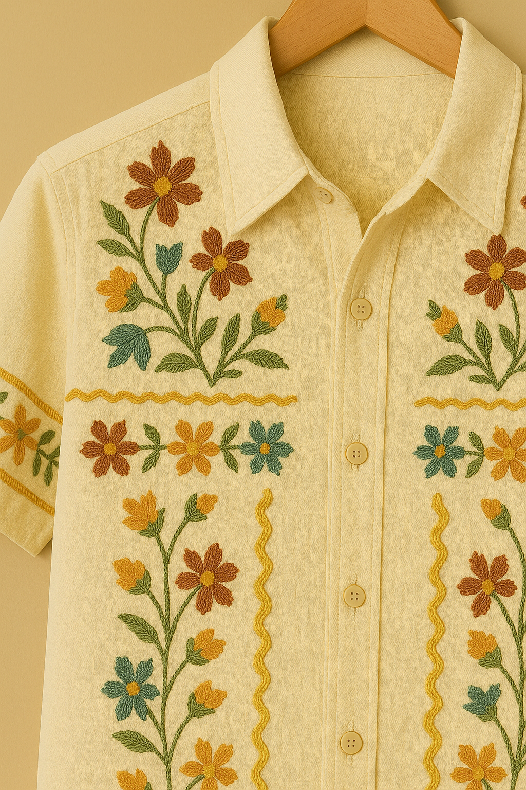 Vintage Floral Embroidered Linen Shirt – Men’s Short Sleeve