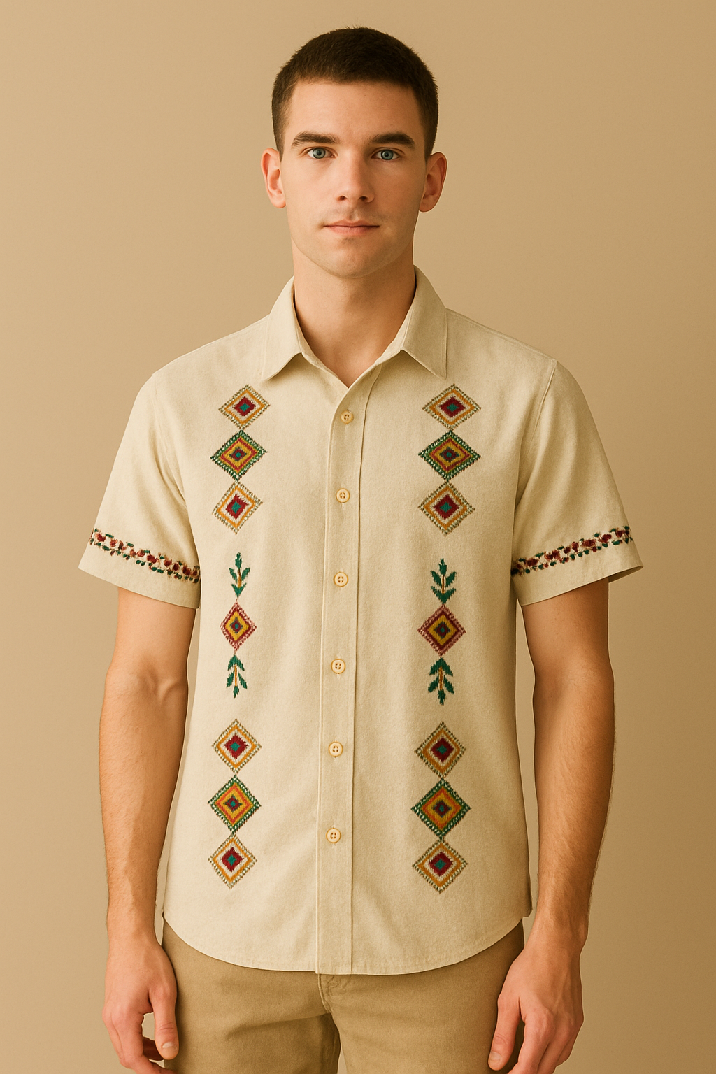 Vintage Geometric Embroidered Men’s Shirt