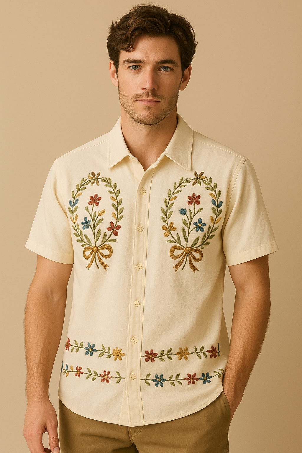 Men’s Vintage Embroidered Floral Shirt
