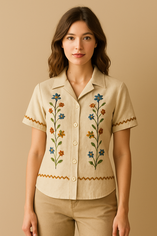 Women’s Floral Embroidered Cotton Shirt