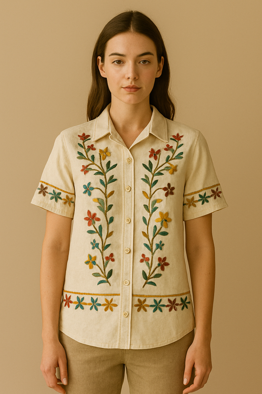 Women’s Multi-Color Floral Embroidered Cotton Shirt