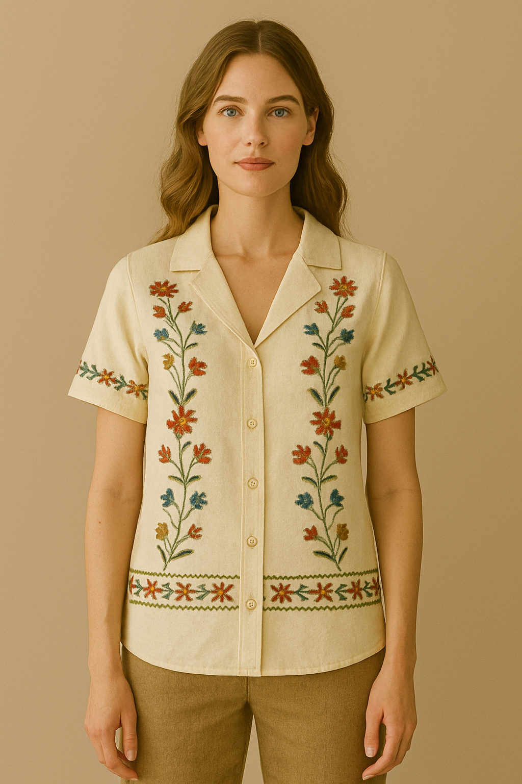 Women’s Vintage Floral Embroidered Cotton Shirt