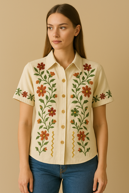 Women’s Floral Embroidered Cotton Shirt