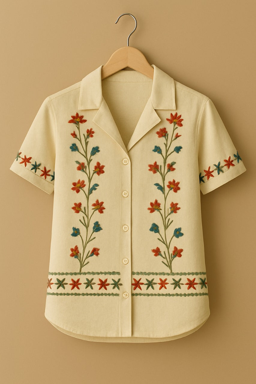 Women’s Vintage Floral Embroidered Cotton Shirt