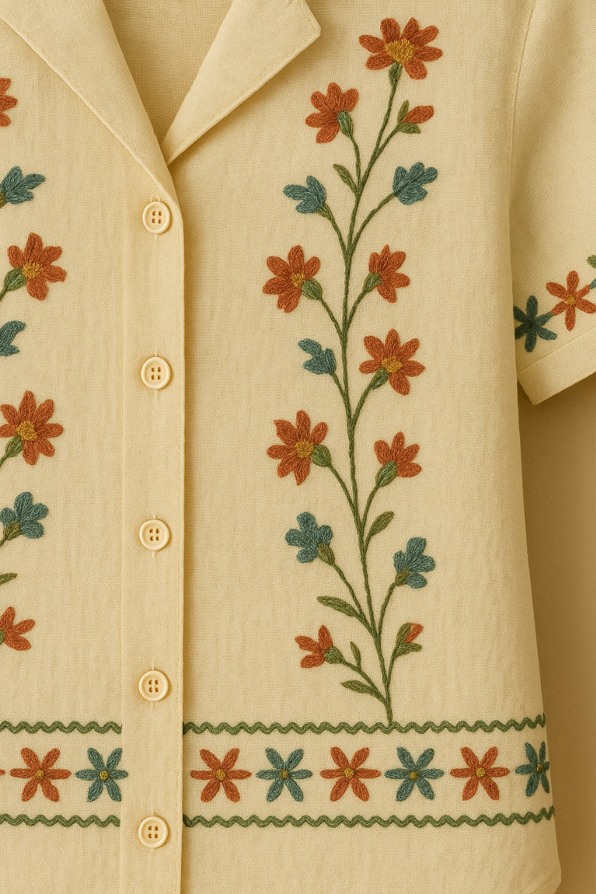 Women’s Vintage Floral Embroidered Cotton Shirt