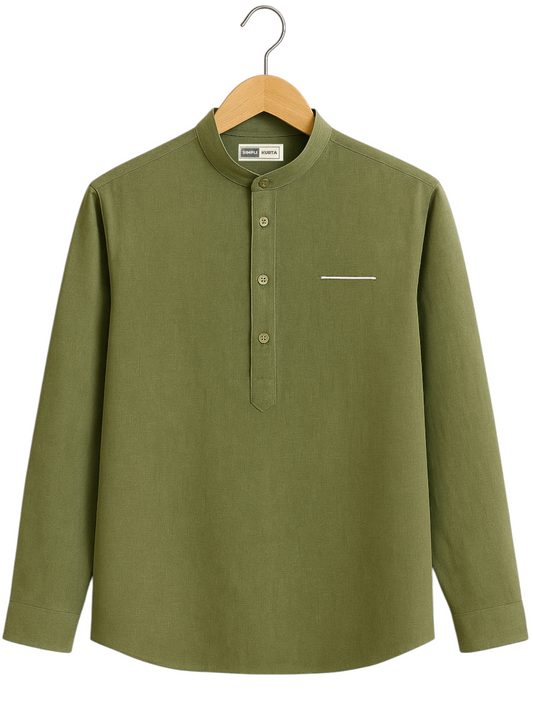 Men’s Lime Green Mandarin Collar Cotton Kurta Shirt – Premium Minimal Style