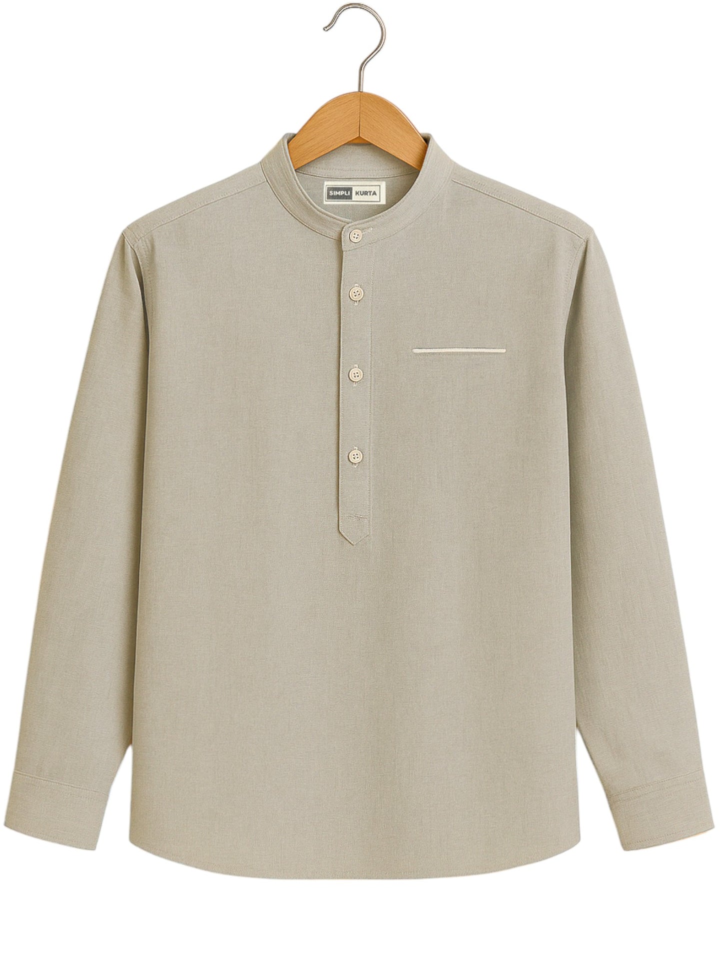 Men’s Slate Grey Mandarin Collar Cotton Kurta Shirt – Classic Minimal Style