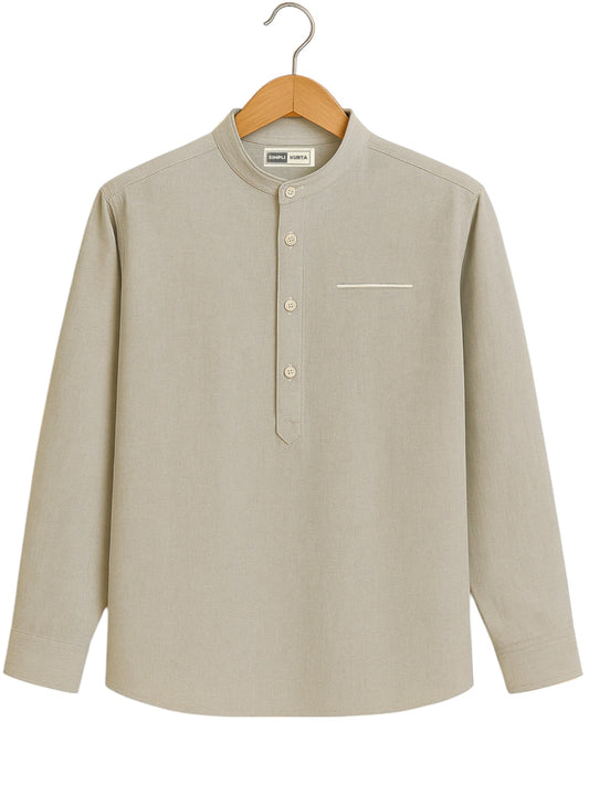 Men’s Slate Grey Mandarin Collar Cotton Kurta Shirt – Classic Minimal Style