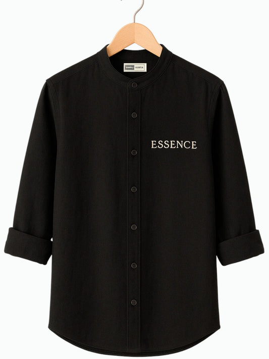 Black Premium Cotton Kurta – Minimal Embroidered Edition