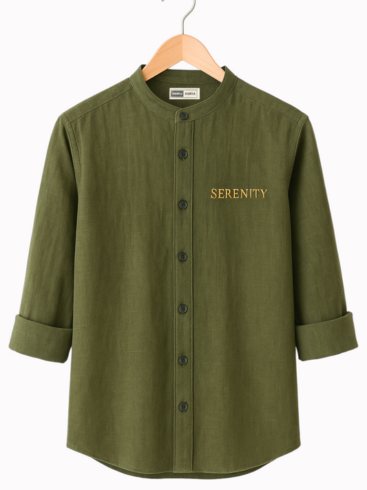 Olive Green Premium Cotton Kurta – Minimal Embroidered Design
